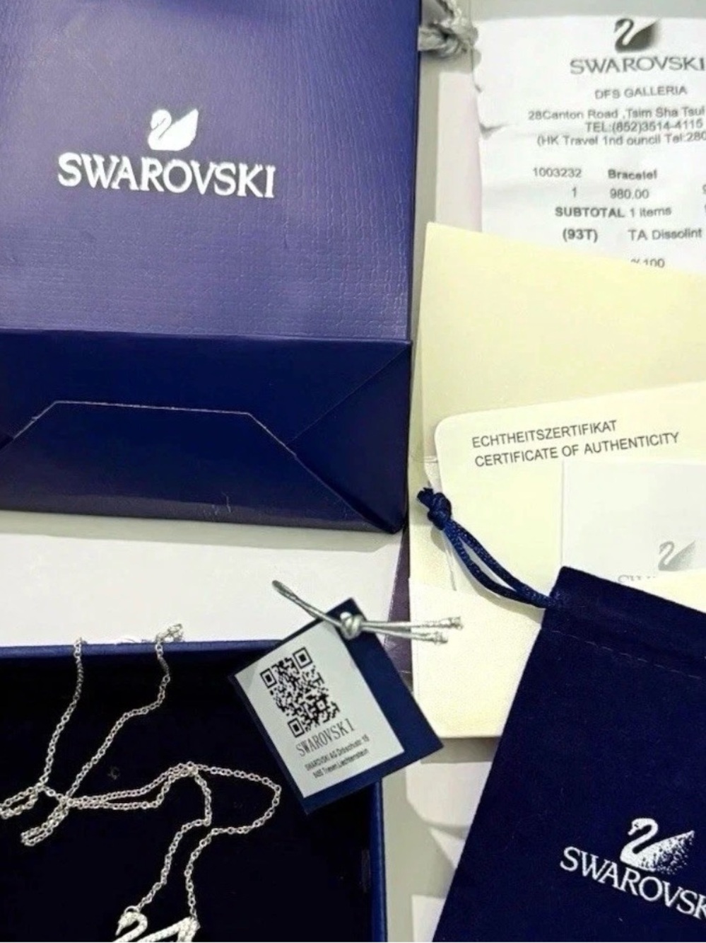 Swarovski Silver Swan Pendant Necklace with Blue Packaging